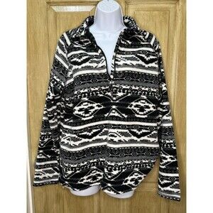Eddie Bauer Womens Tribal Print Pullover Size XL Black Aztec Ultra Soft Fleece